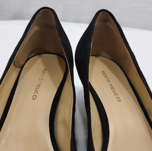 Sesto Meucci Binny Black Suede Flash Glitter Kitten Heel Slip-On Pumps - Picture 11 of 13